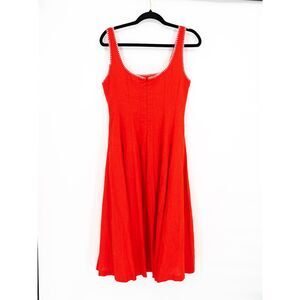 Caroline Constas Womens 6 Dress Whipstitch Trim A-Line Linen Blend Midi Red